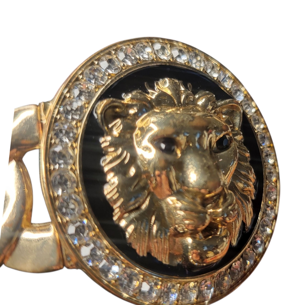 Gold Lion Head Bracelet with Crystals
